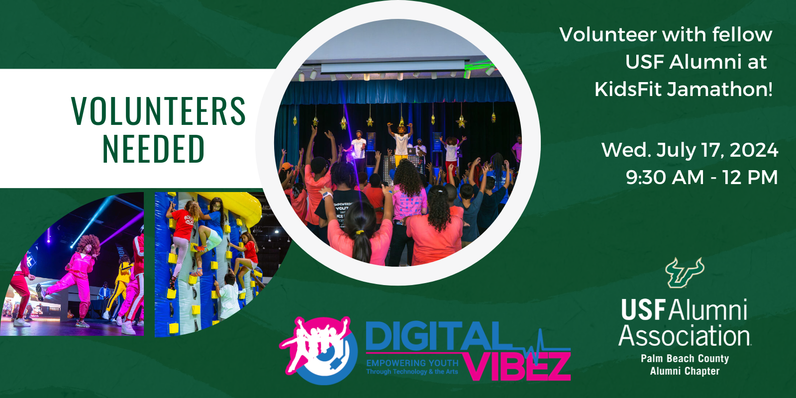 Flyer inviting USF Alumni to volunteer with Palm Beach Alumni Chapter at Jamathon on Wed. July 17 