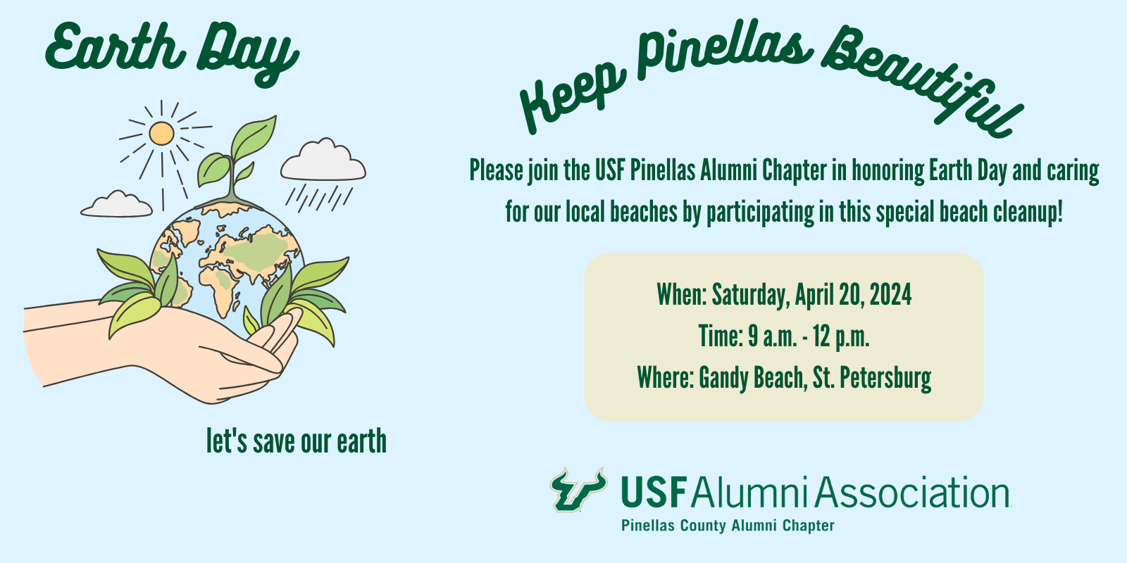 Flyer promoting Earth Day and a local beach clean up on April 20