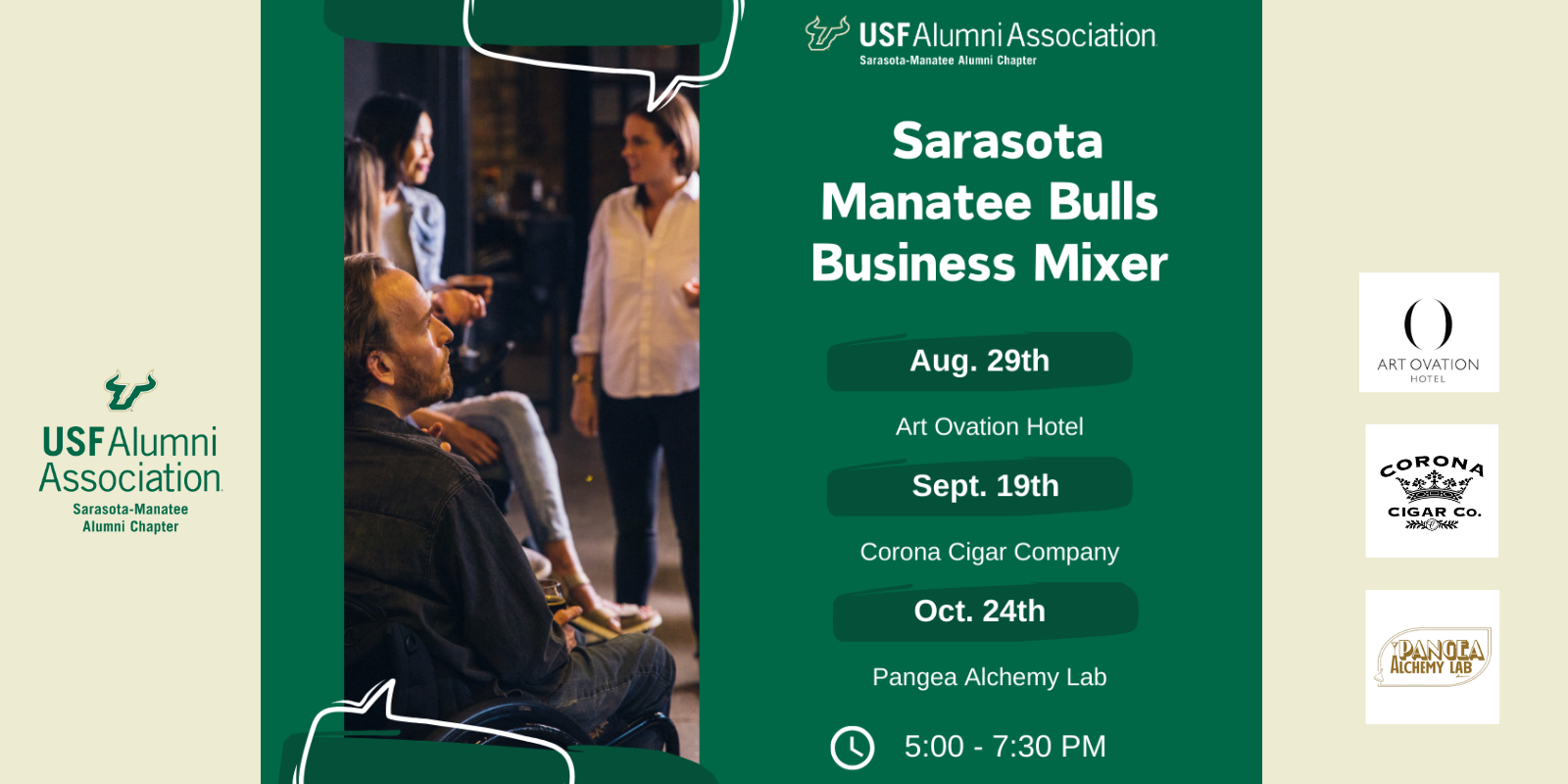 Flyer promoting professional networking for Sarasota Alumni on Sept. 19 and Oct. 24