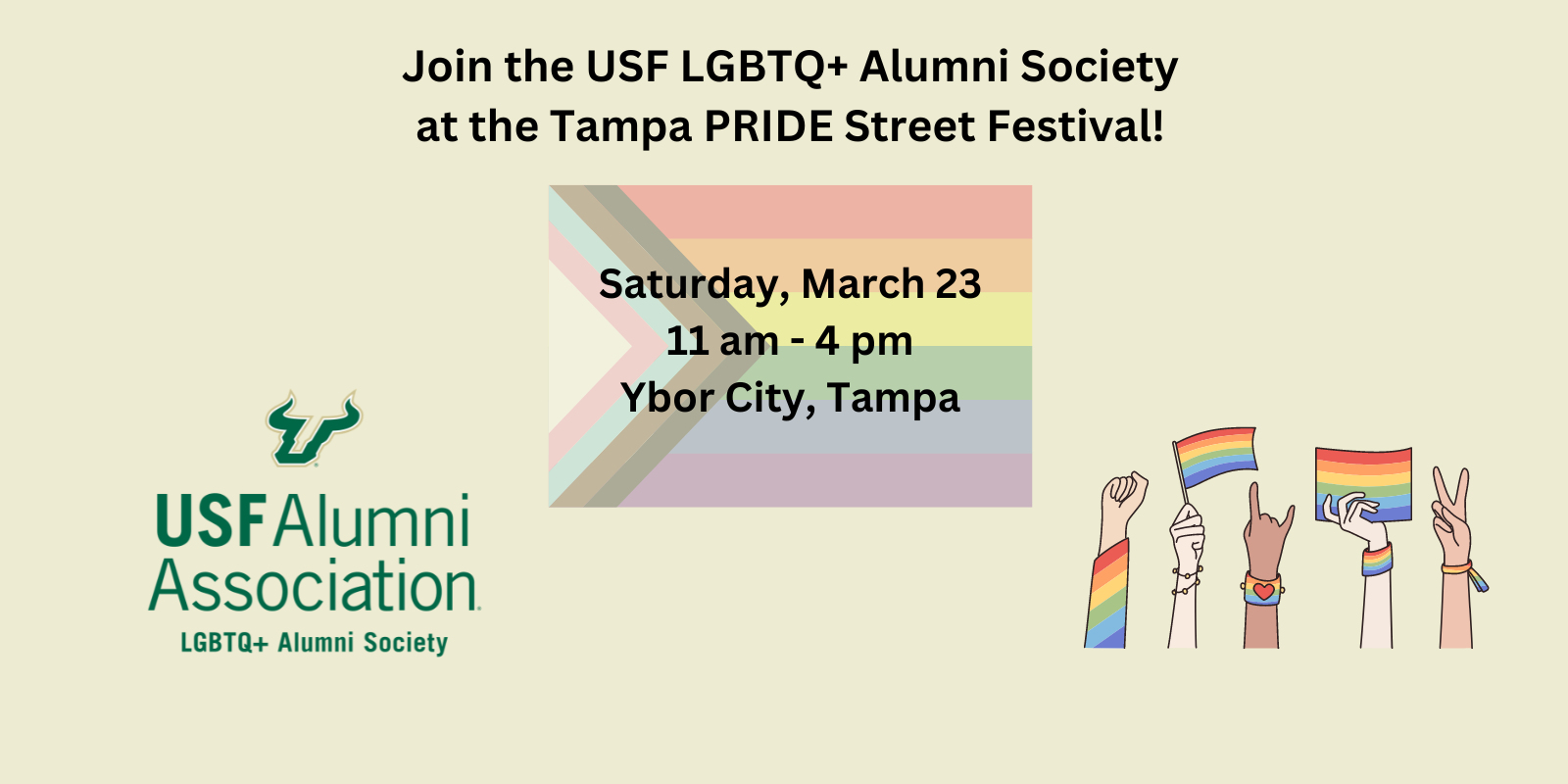 Flyer inviting USF Alumni to Tampa PRIDE in Ybor City